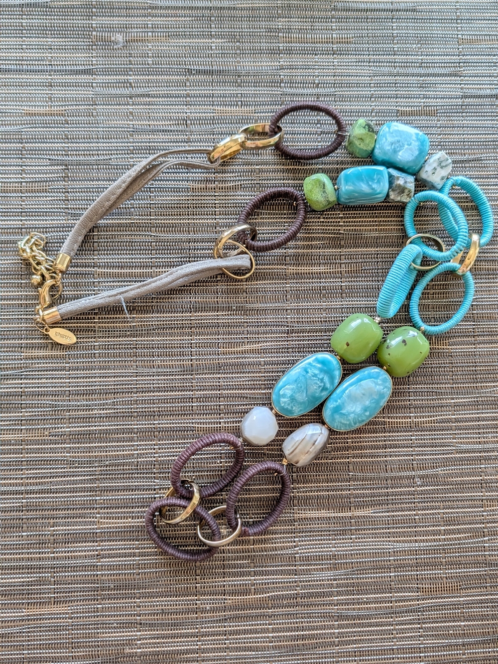 Chico's Turquoise, Green & Gold Mixed-Bead Statement Necklace